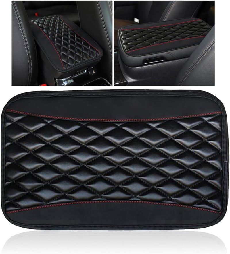 Couslcd Auto Center Console Pad, Universal Waterproof Armrest Seat Box Cover, Car Interior Accessories, Leather Auto Armrest Cover Protector for Most Vehicle, SUV, Truck (Black) - Image 1